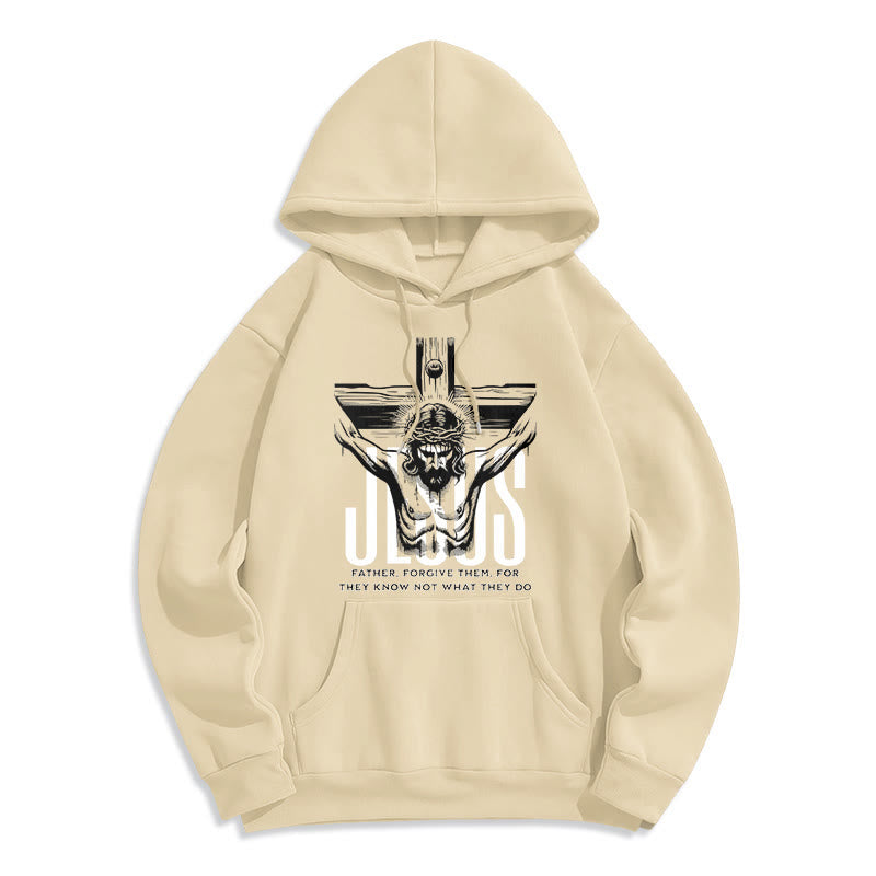 Christianartworkshop Classic Style Father Forgive Them Crucifix Fleece Lined Polyester Hoodie - Beige - 2XL - image 10