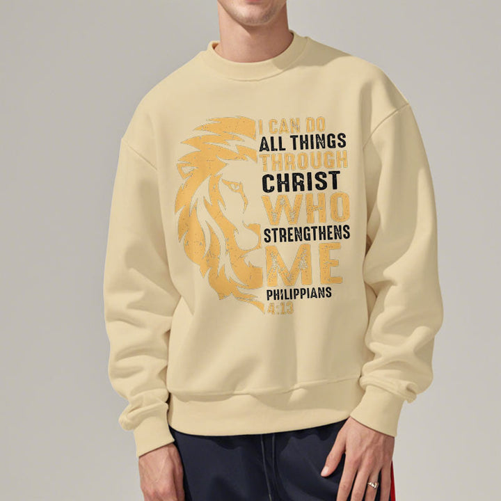 Christianartworkshop Quotation Style Christ Strengthens Me Fleece Lined Polyester Sweatshirt - image 17