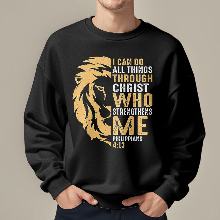 Christianartworkshop Quotation Style Christ Strengthens Me Fleece Lined Polyester Sweatshirt - image 7