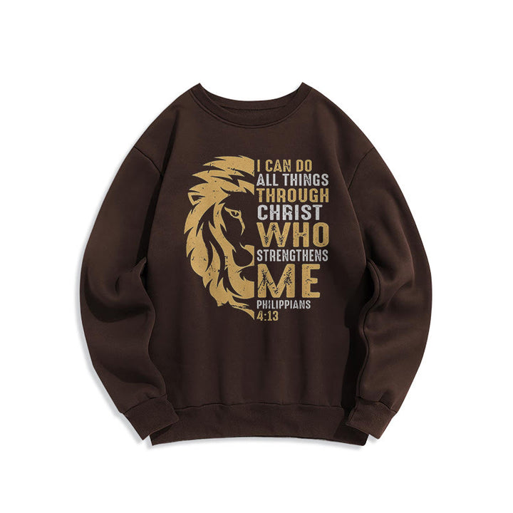 Christianartworkshop Quotation Style Christ Strengthens Me Fleece Lined Polyester Sweatshirt - Brown - 2XL - image 20