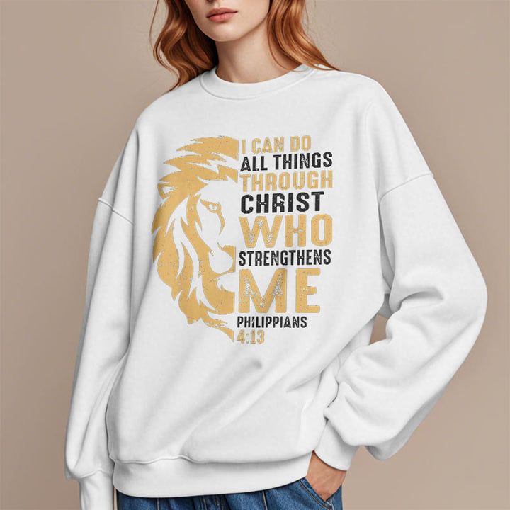 Christianartworkshop Quotation Style Christ Strengthens Me Fleece Lined Polyester Sweatshirt - image 12