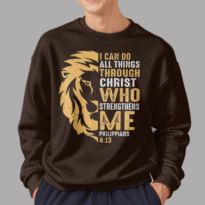 Christianartworkshop Quotation Style Christ Strengthens Me Fleece Lined Polyester Sweatshirt - image 23