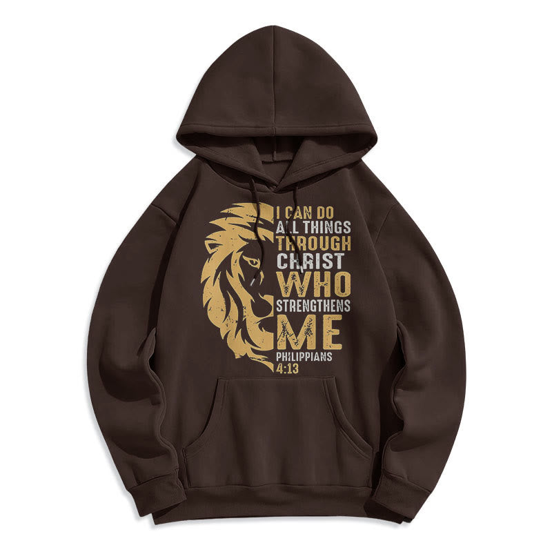 Christianartworkshop Quotation Style Christ Strengthens Me Fleece Lined Polyester Hoodie - Brown - 2XL - image 20