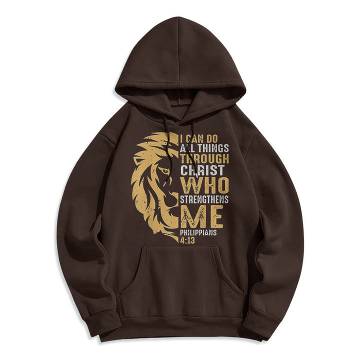 Christianartworkshop Quotation Style Christ Strengthens Me Fleece Lined Polyester Hoodie - Brown - 2XL - image 20