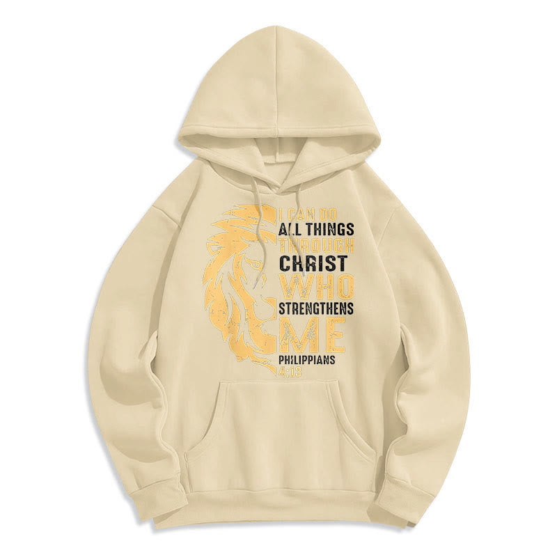 Christianartworkshop Quotation Style Christ Strengthens Me Fleece Lined Polyester Hoodie - Beige - 2XL - image 15