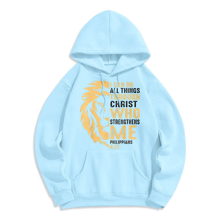 Christianartworkshop Quotation Style Christ Strengthens Me Fleece Lined Polyester Hoodie - Blue - 2XL - image 25