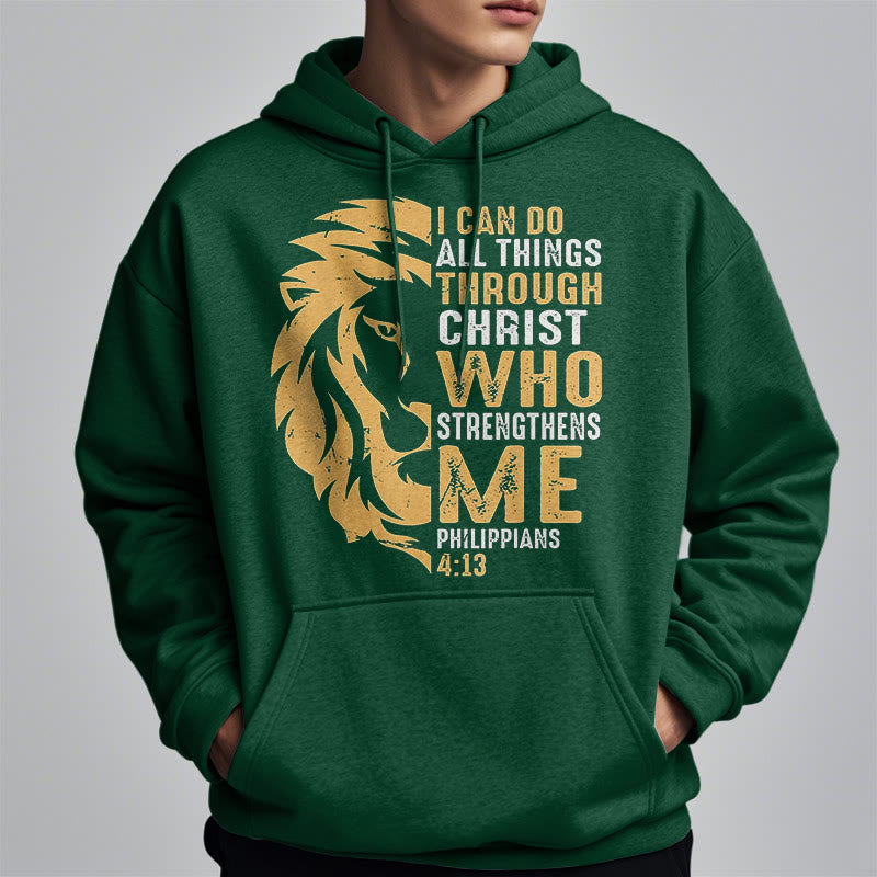 Christianartworkshop Quotation Style Christ Strengthens Me Fleece Lined Polyester Hoodie - image 2