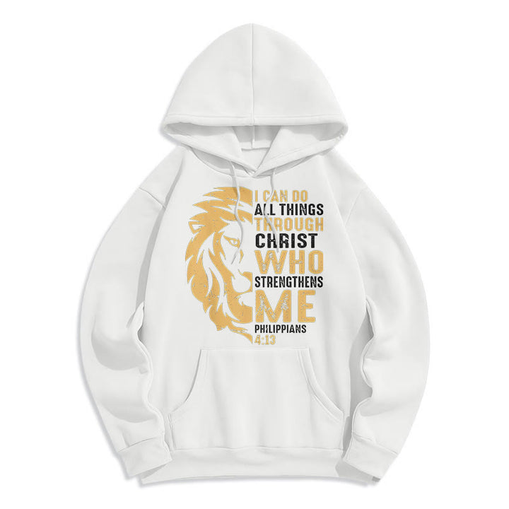 Christianartworkshop Quotation Style Christ Strengthens Me Fleece Lined Polyester Hoodie - White - 2XL - image 10
