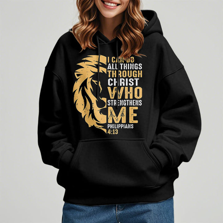 Christianartworkshop Quotation Style Christ Strengthens Me Fleece Lined Polyester Hoodie - image 7