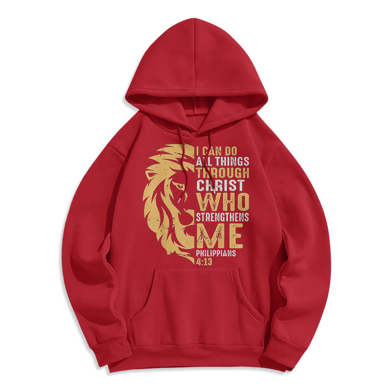 Christianartworkshop Quotation Style Christ Strengthens Me Fleece Lined Polyester Hoodie - Red - 2XL - image 35
