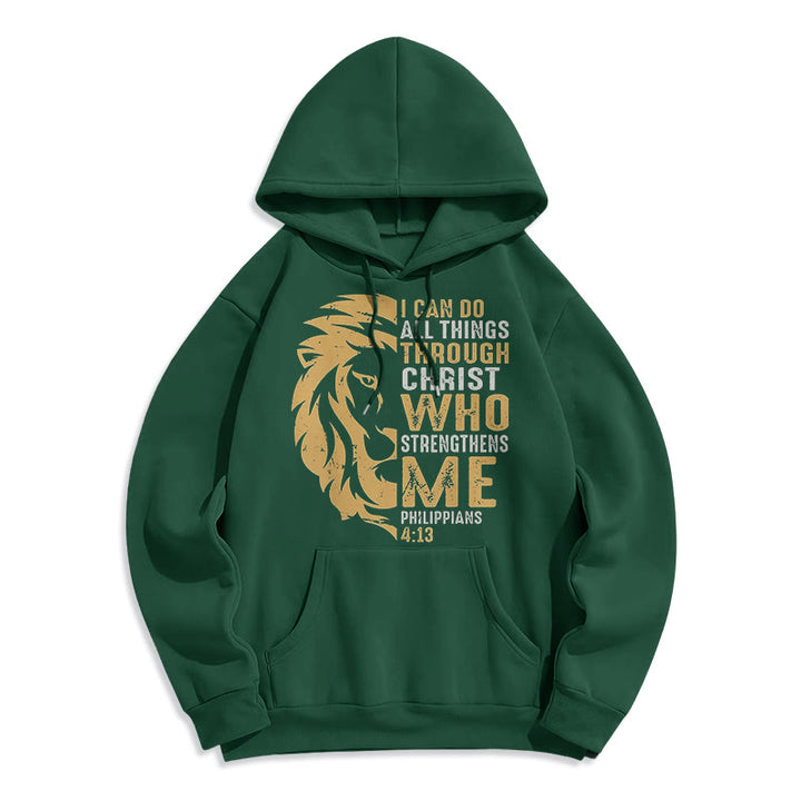 Christianartworkshop Quotation Style Christ Strengthens Me Fleece Lined Polyester Hoodie - Green - 2XL - image 0