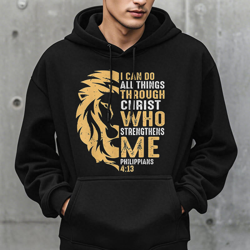 Christianartworkshop Quotation Style Christ Strengthens Me Fleece Lined Polyester Hoodie - image 8
