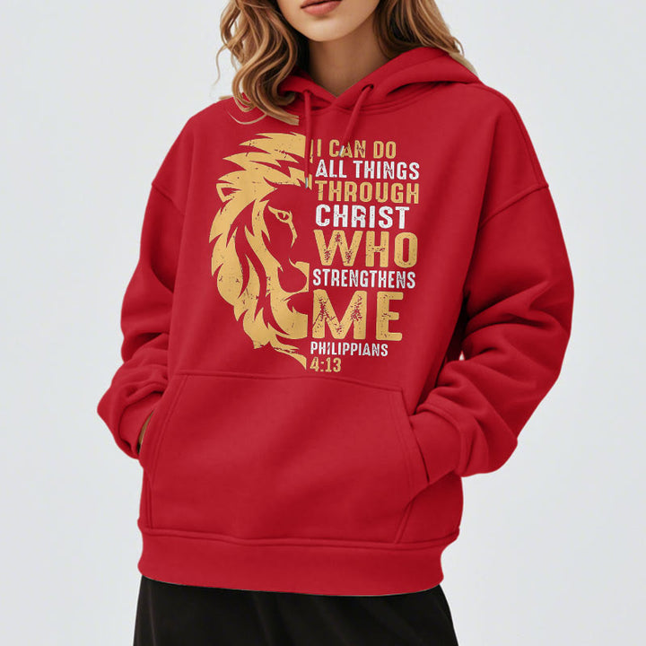 Christianartworkshop Quotation Style Christ Strengthens Me Fleece Lined Polyester Hoodie - image 37