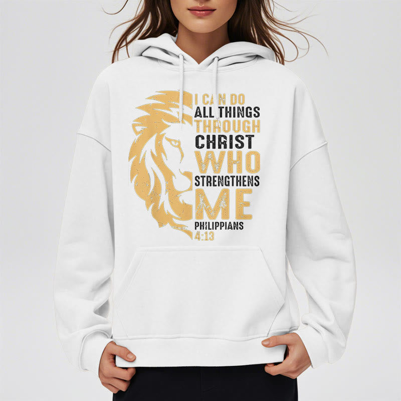 Christianartworkshop Quotation Style Christ Strengthens Me Fleece Lined Polyester Hoodie - image 13