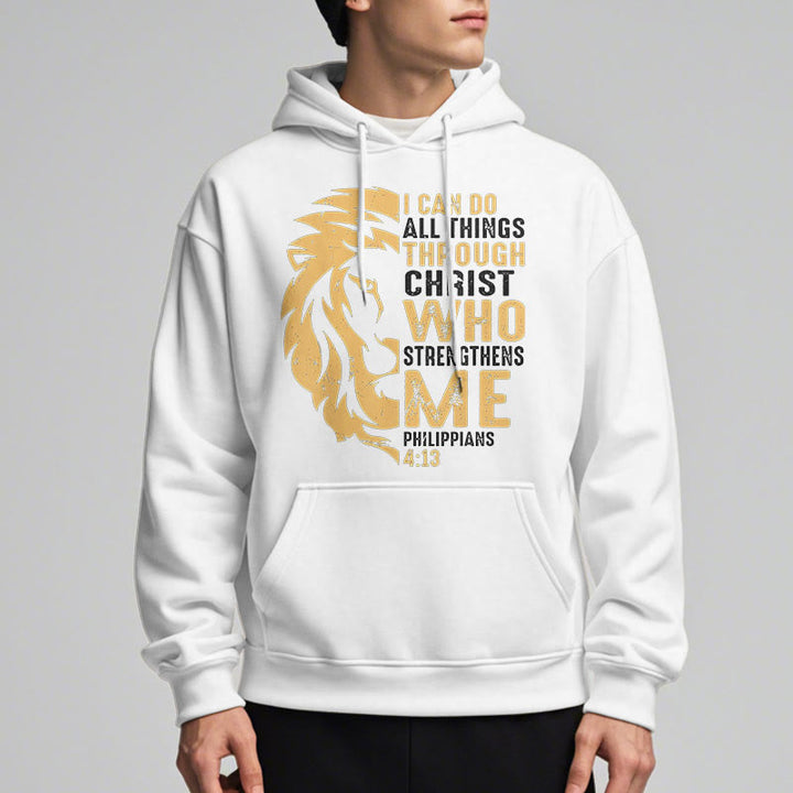 Christianartworkshop Quotation Style Christ Strengthens Me Fleece Lined Polyester Hoodie - image 12