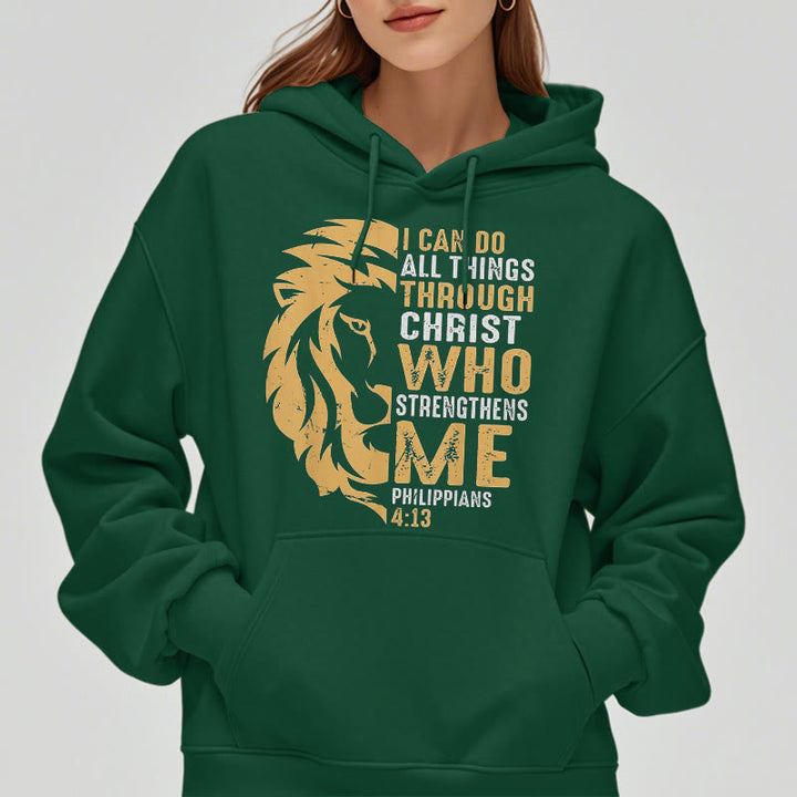 Christianartworkshop Quotation Style Christ Strengthens Me Fleece Lined Polyester Hoodie - image 1