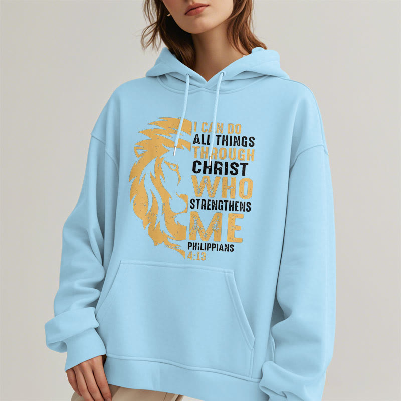 Christianartworkshop Quotation Style Christ Strengthens Me Fleece Lined Polyester Hoodie - image 28