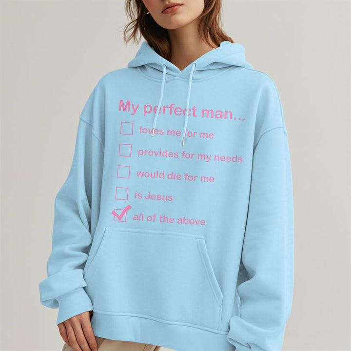 Christianartworkshop  Modern Style My Perfect Man Is Jesus Fleece Lined Polyester Hoodie - image 28