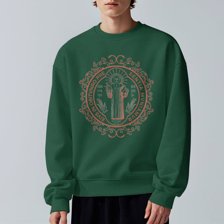 Christianartworkshop Classic Style Floral St. Benedict Embelm Fleece Lined Polyester Sweatshirt - image 23
