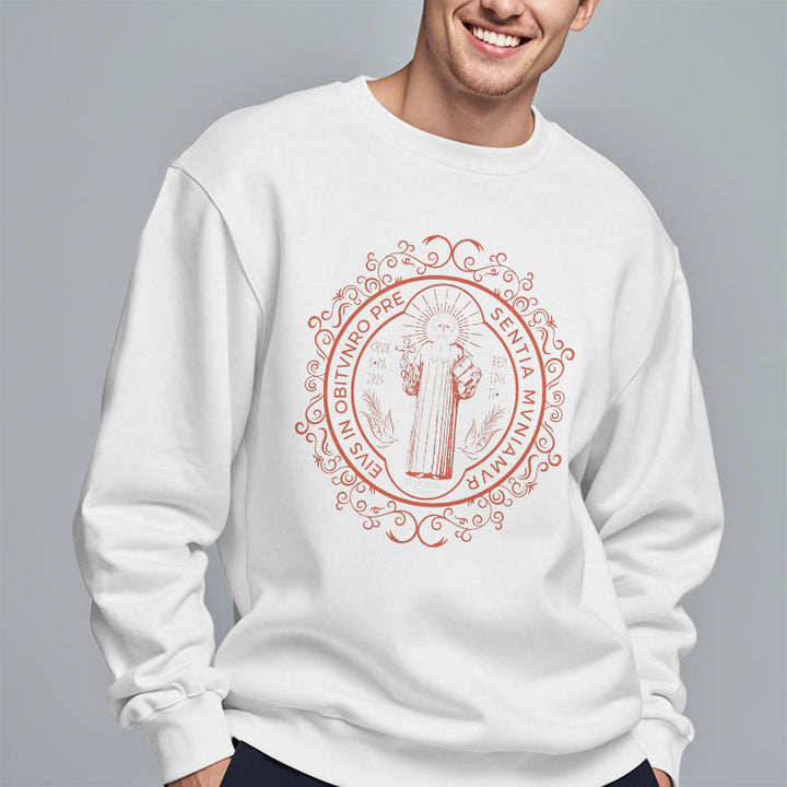 Christianartworkshop Classic Style Floral St. Benedict Embelm Fleece Lined Polyester Sweatshirt - image 7