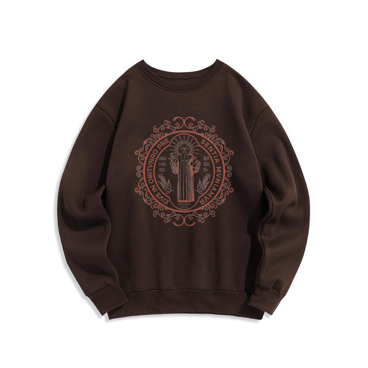 Christianartworkshop Classic Style Floral St. Benedict Embelm Fleece Lined Polyester Sweatshirt - Brown - 2XL - image 15