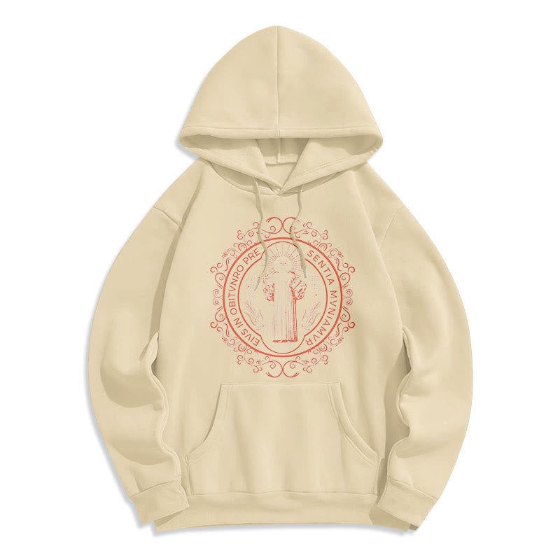 Christianartworkshop Classic Style Floral St. Benedict Embelm Fleece Lined Polyester Hoodie - Beige - 2XL - image 10