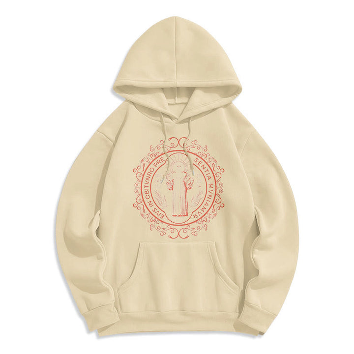 Christianartworkshop Classic Style Floral St. Benedict Embelm Fleece Lined Polyester Hoodie - Beige - 2XL - image 10