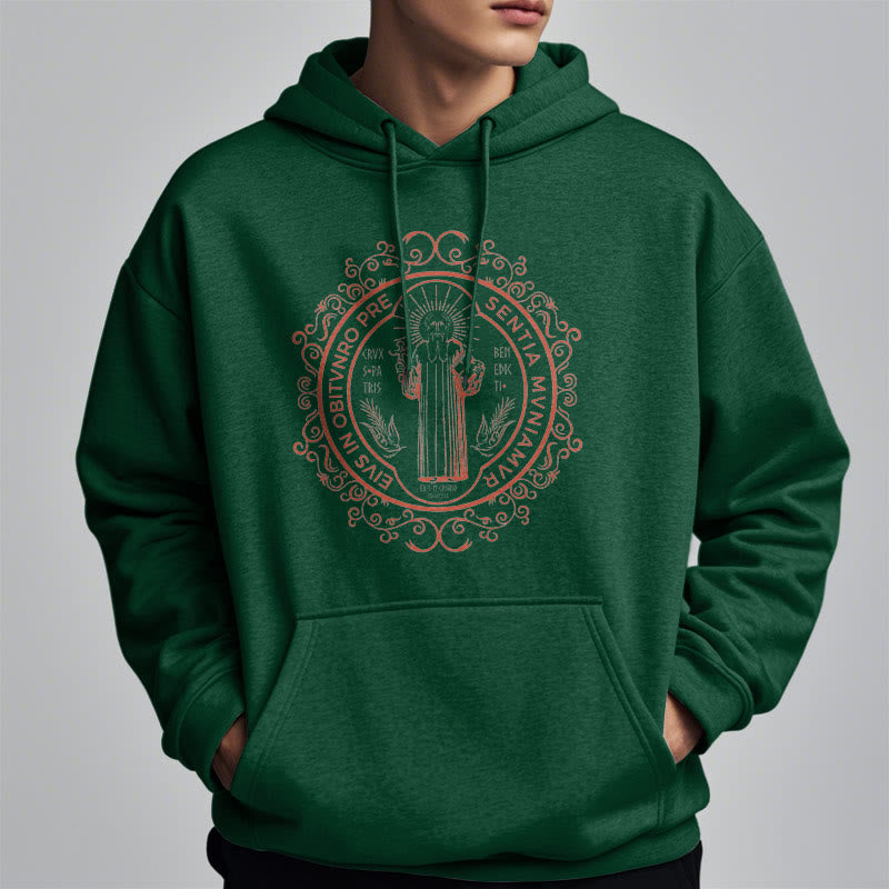 Christianartworkshop Classic Style Floral St. Benedict Embelm Fleece Lined Polyester Hoodie - image 22