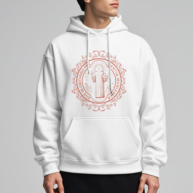 Christianartworkshop Classic Style Floral St. Benedict Embelm Fleece Lined Polyester Hoodie - image 7