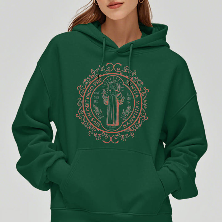 Christianartworkshop Classic Style Floral St. Benedict Embelm Fleece Lined Polyester Hoodie - image 23