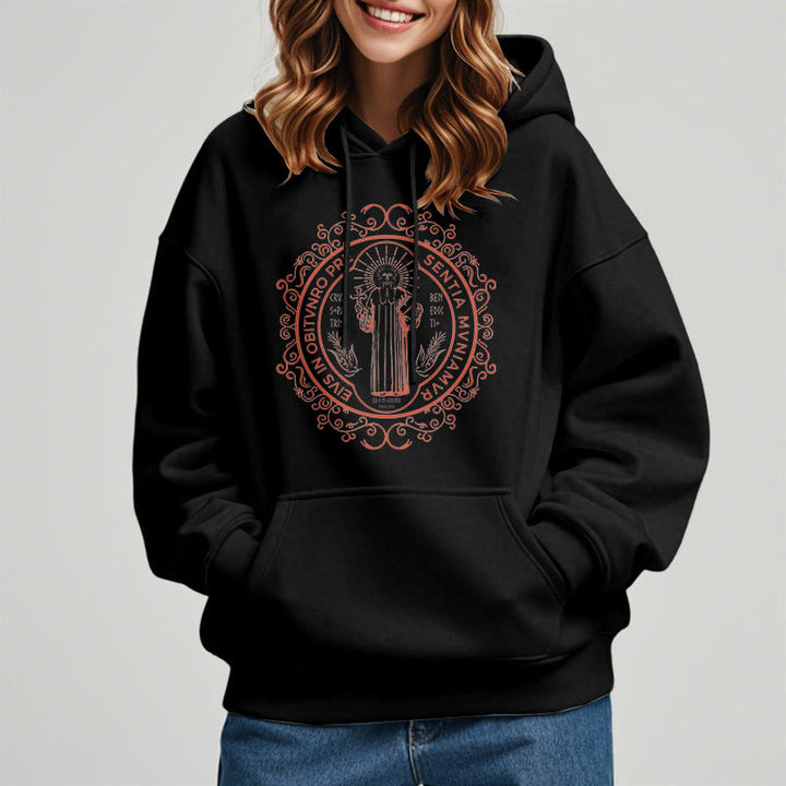 Christianartworkshop Classic Style Floral St. Benedict Embelm Fleece Lined Polyester Hoodie - image 2
