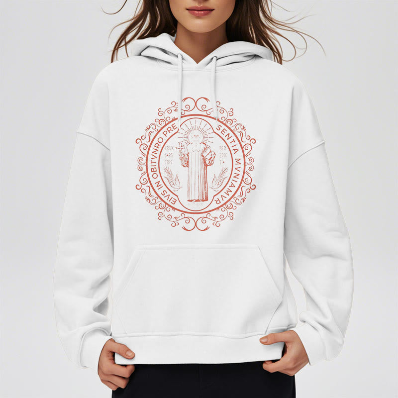 Christianartworkshop Classic Style Floral St. Benedict Embelm Fleece Lined Polyester Hoodie - image 8