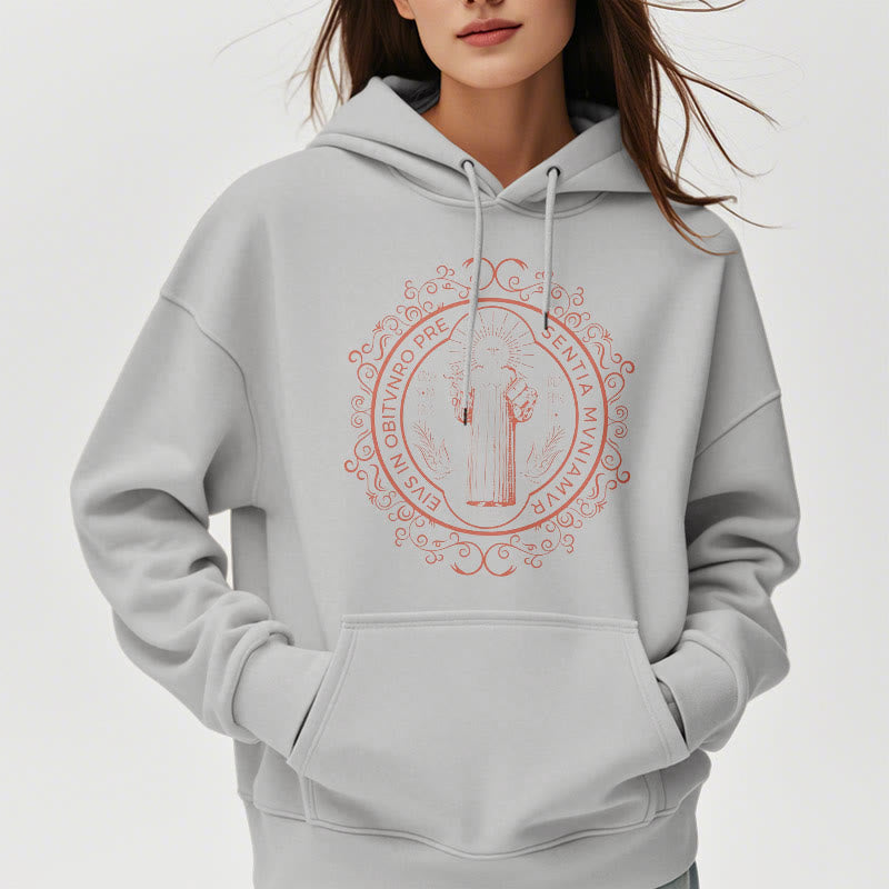 Christianartworkshop Classic Style Floral St. Benedict Embelm Fleece Lined Polyester Hoodie - image 33