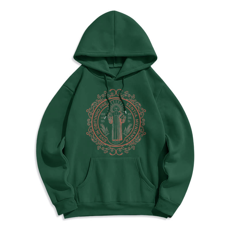 Christianartworkshop Classic Style Floral St. Benedict Embelm Fleece Lined Polyester Hoodie - Green - 2XL - image 20