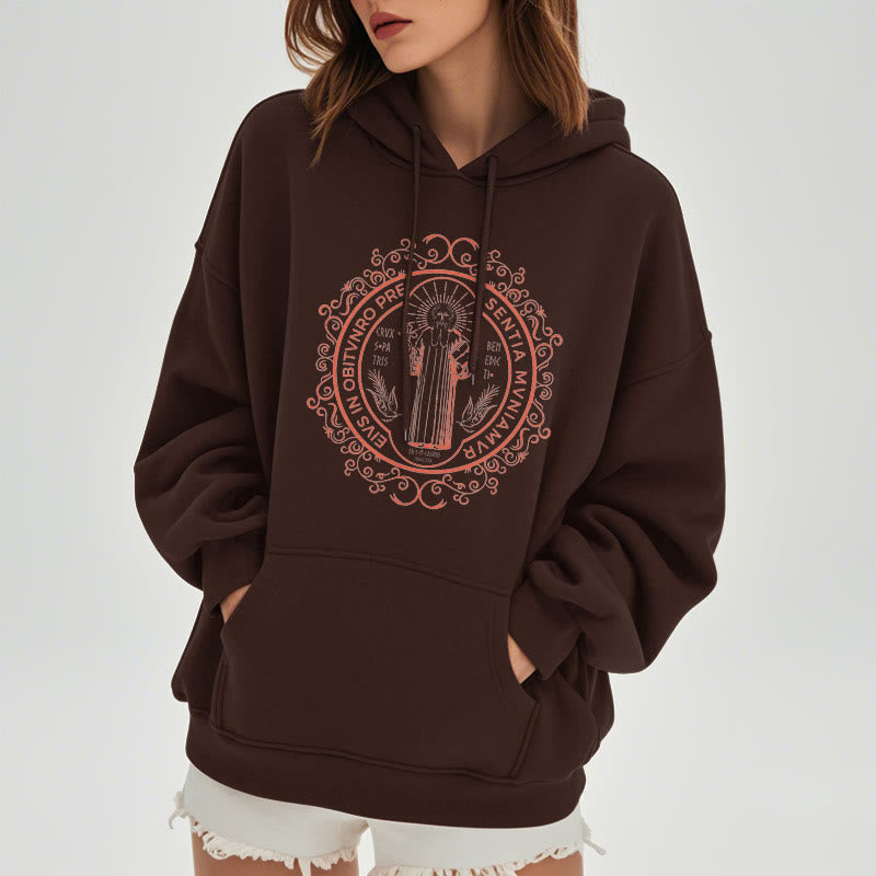 Christianartworkshop Classic Style Floral St. Benedict Embelm Fleece Lined Polyester Hoodie - image 17