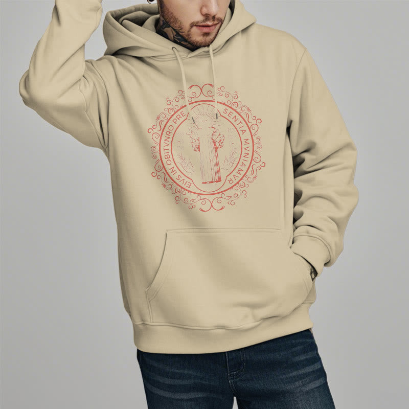 Christianartworkshop Classic Style Floral St. Benedict Embelm Fleece Lined Polyester Hoodie - image 13