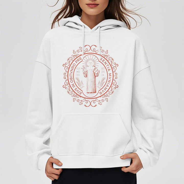Christianartworkshop Classic Style Floral St. Benedict Embelm Fleece Lined Polyester Hoodie - image 8