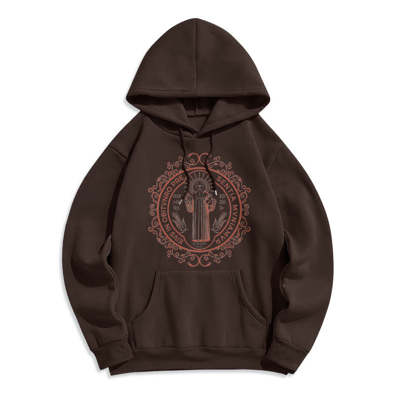 Christianartworkshop Classic Style Floral St. Benedict Embelm Fleece Lined Polyester Hoodie - Brown - 2XL - image 15