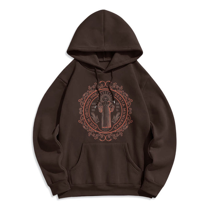 Christianartworkshop Classic Style Floral St. Benedict Embelm Fleece Lined Polyester Hoodie - Brown - 2XL - image 15