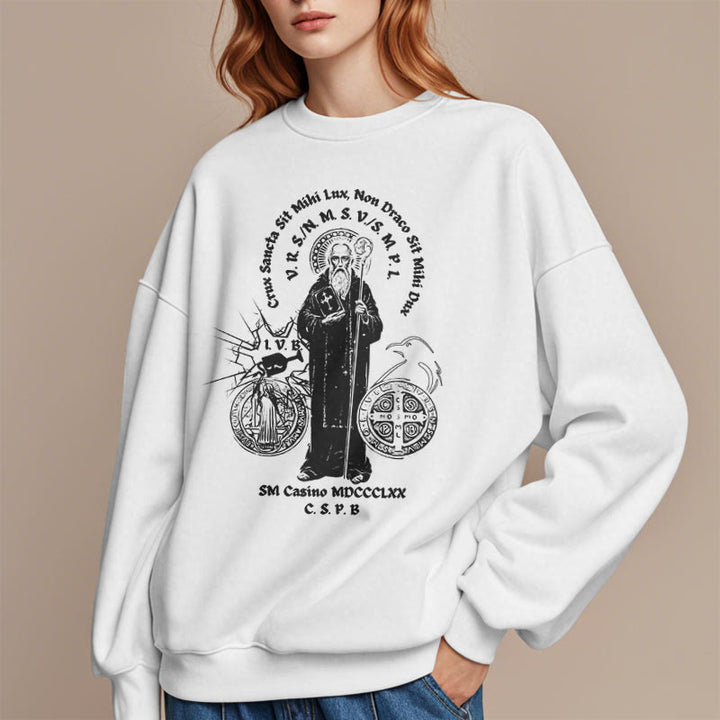 Christianartworkshop Classic Style St. Benedict Figure Fleece Lined Polyester Sweatshirt - image 7