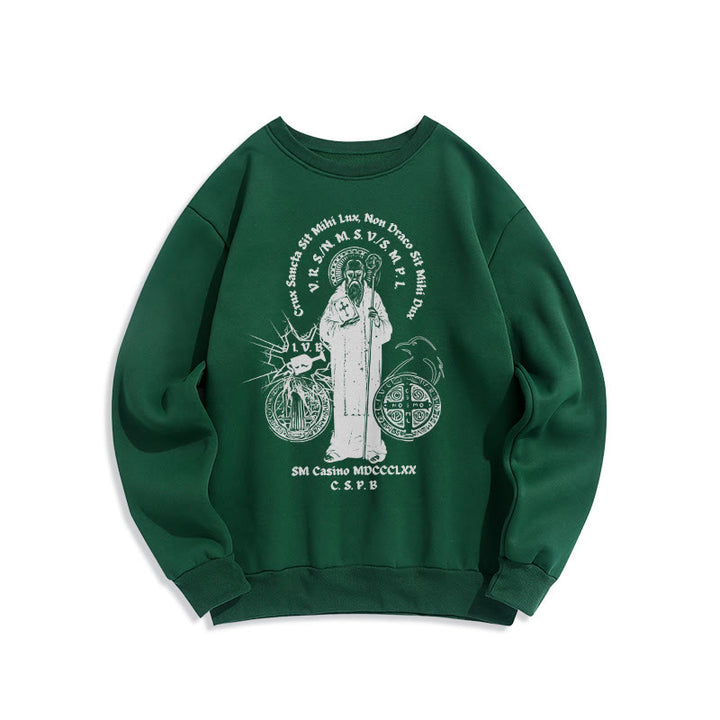 Christianartworkshop Classic Style St. Benedict Figure Fleece Lined Polyester Sweatshirt - Green - 2XL - image 20