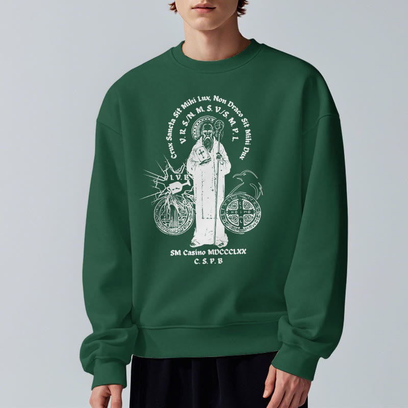 Christianartworkshop Classic Style St. Benedict Figure Fleece Lined Polyester Sweatshirt - image 23