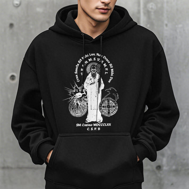 Christianartworkshop Classic Style St. Benedict Figure Fleece Lined Polyester Hoodie - image 1