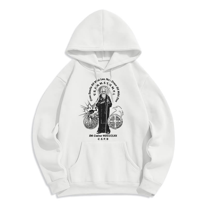 Christianartworkshop Classic Style St. Benedict Figure Fleece Lined Polyester Hoodie - White - 2XL - image 5