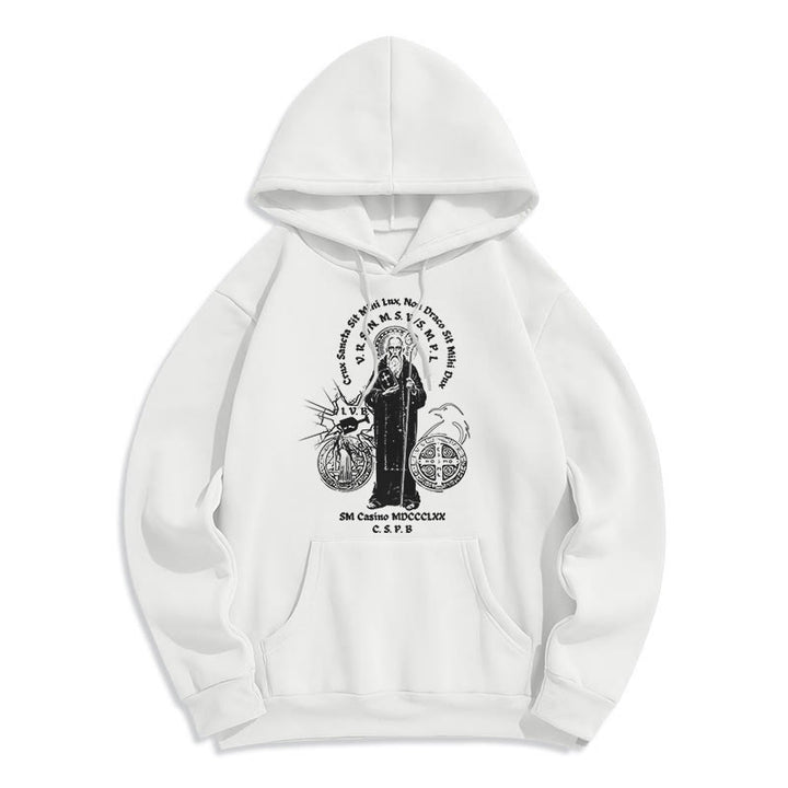 Christianartworkshop Classic Style St. Benedict Figure Fleece Lined Polyester Hoodie - White - 2XL - image 5