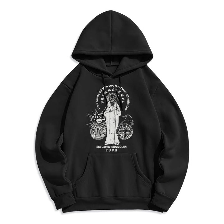 Christianartworkshop Classic Style St. Benedict Figure Fleece Lined Polyester Hoodie - Black - 2XL - image 0