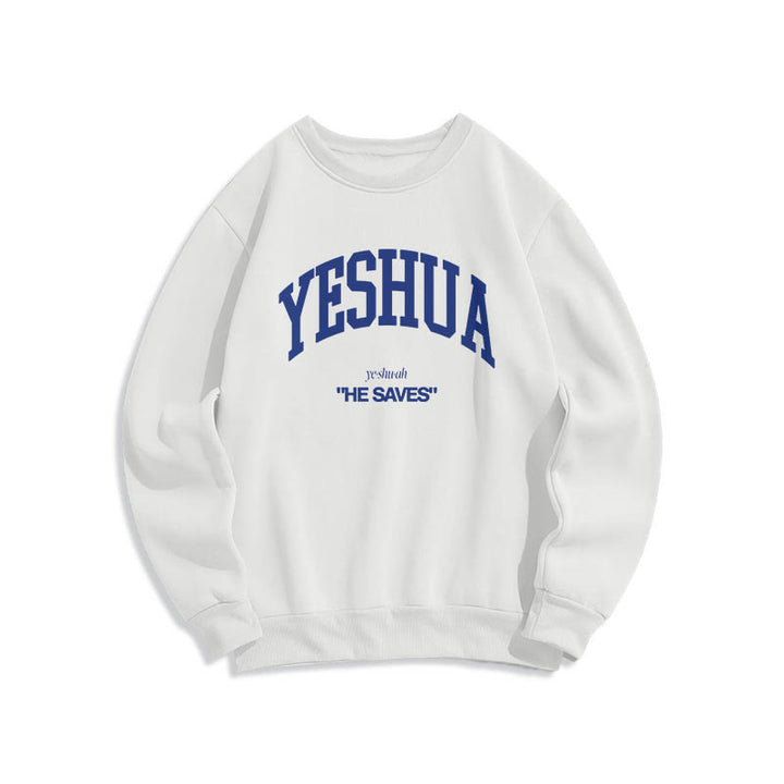 Christianartworkshop Classic Style Yeshua He Saves Fleece Lined Polyester Sweatshirt - White - 2XL - image 10
