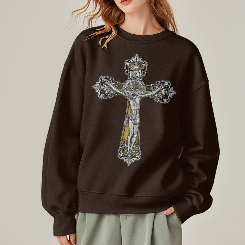 Christianartworkshop Classic Style St. Benedict Cruxifix Faith Fleece Lined Polyester Sweatshirt - image 18