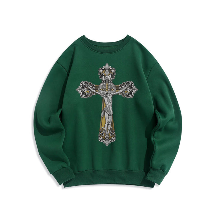 Christianartworkshop Classic Style St. Benedict Cruxifix Faith Fleece Lined Polyester Sweatshirt - Green - 2XL - image 20