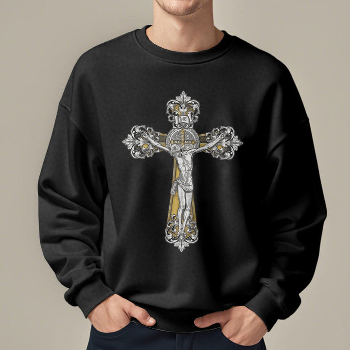 Christianartworkshop Classic Style St. Benedict Cruxifix Faith Fleece Lined Polyester Sweatshirt - image 2